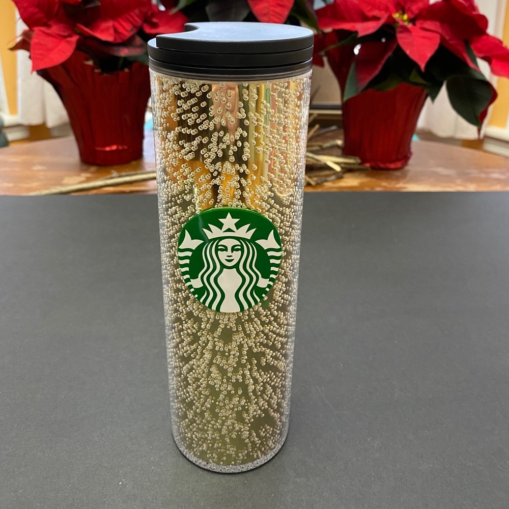 Starbucks Holiday Gold Bubbles Tumbler 16oz NWT